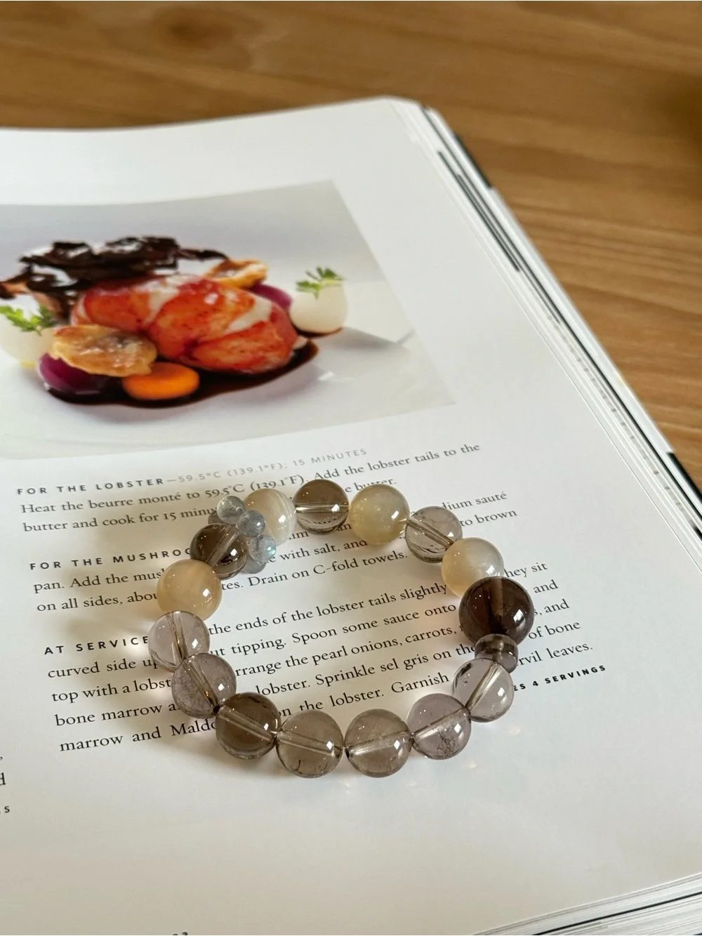 Neutral Toned Beaded Bracelet - Elegant Smoky Quartz & Beige Beads